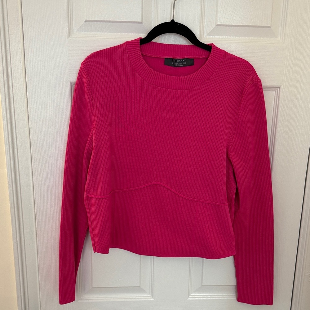 Primark Fuchsia Corset-Detail Ribbed Top